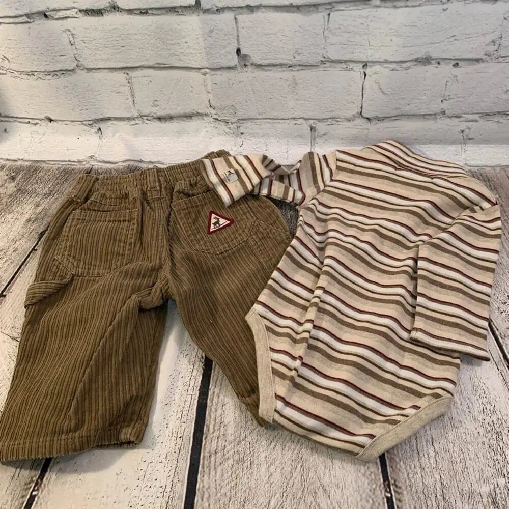 JANIE AND JACK Boy’s 2 Piece Turtleneck Onesie and Corduroy Pants / Size: 3-6 Mo